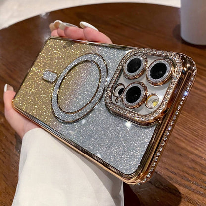 RYNX | For iPhone 16 Pro Max Diamond Gradient Glitter Plated MagSafe Phone Case(Gold)
