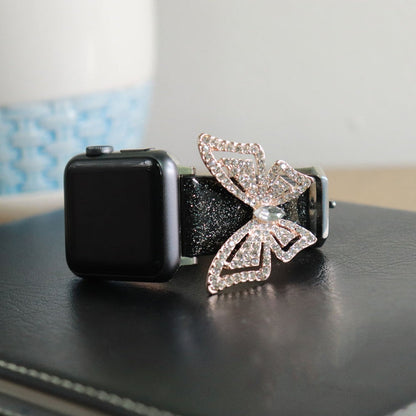 Rynx | For Apple Watch 5 & 4 44mm / 3 & 2 & 1 42mm Bow Glitter Diamond Watch Band (Black)