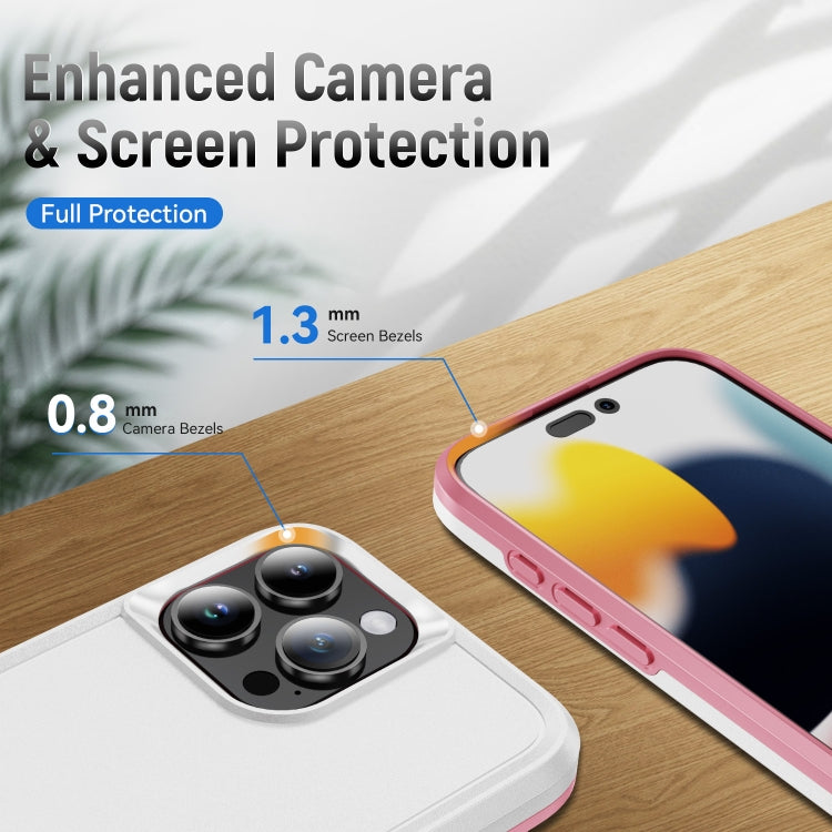 RYNX | For iPhone 16 Pro Max Pioneer Armor Heavy Duty PC + TPU Phone Case(White+Pink)