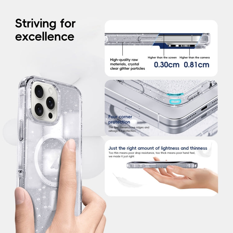 RYNX | For iPhone 16 Pro Max Glitter Powder MagSafe Magnetic Phone Case(Transparent Pink)