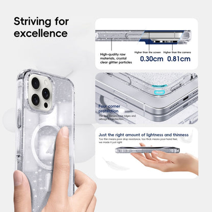 RYNX | For iPhone 16 Pro Max Glitter Powder MagSafe Magnetic Phone Case(Transparent Pink)