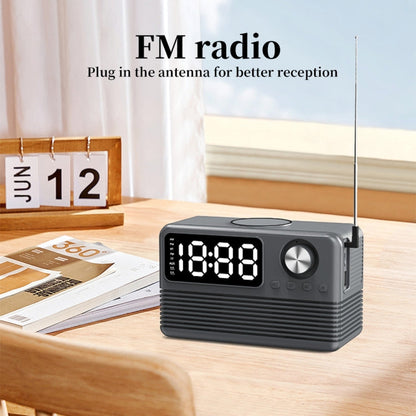 RYNX | BT509 LED Bluetooth 5.3 Speaker Alarm Clock Music Display Radio(White)