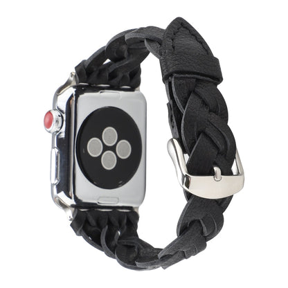 Rynx | For Apple Watch Ultra 49mm&Watch Ultra 2 49mm / Series 9&8&7 45mm / SE 3&SE 2&6&SE&5&4 44mm / 3&2&1 42mm Leather Braided Single Loop Watch Band (Black)