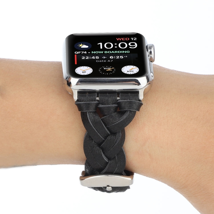 Rynx | For Apple Watch Ultra 49mm&Watch Ultra 2 49mm / Series 9&8&7 45mm / SE 3&SE 2&6&SE&5&4 44mm / 3&2&1 42mm Leather Braided Single Loop Watch Band (Black)