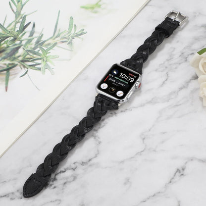 Rynx | For Apple Watch Ultra 49mm&Watch Ultra 2 49mm / Series 9&8&7 45mm / SE 3&SE 2&6&SE&5&4 44mm / 3&2&1 42mm Leather Braided Single Loop Watch Band (Black)