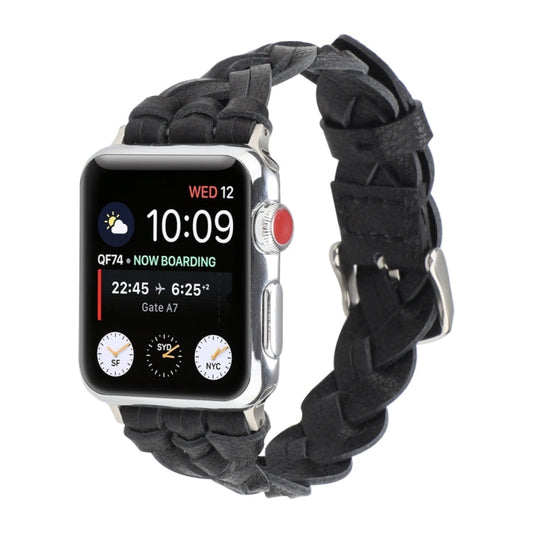 Rynx | For Apple Watch Ultra 49mm&Watch Ultra 2 49mm / Series 9&8&7 45mm / SE 3&SE 2&6&SE&5&4 44mm / 3&2&1 42mm Leather Braided Single Loop Watch Band (Black)