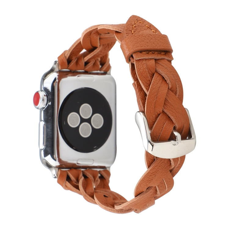Rynx | For Apple Watch Ultra 49mm & Watch Ultra 2 49mm / Series 9 & 8 & 7 45mm / SE 3 & SE 2 & 6 & SE & 5 & 4 44mm / 3 & 2 & 1 42mm Leather Braided Single Loop Watch Band (Brown)
