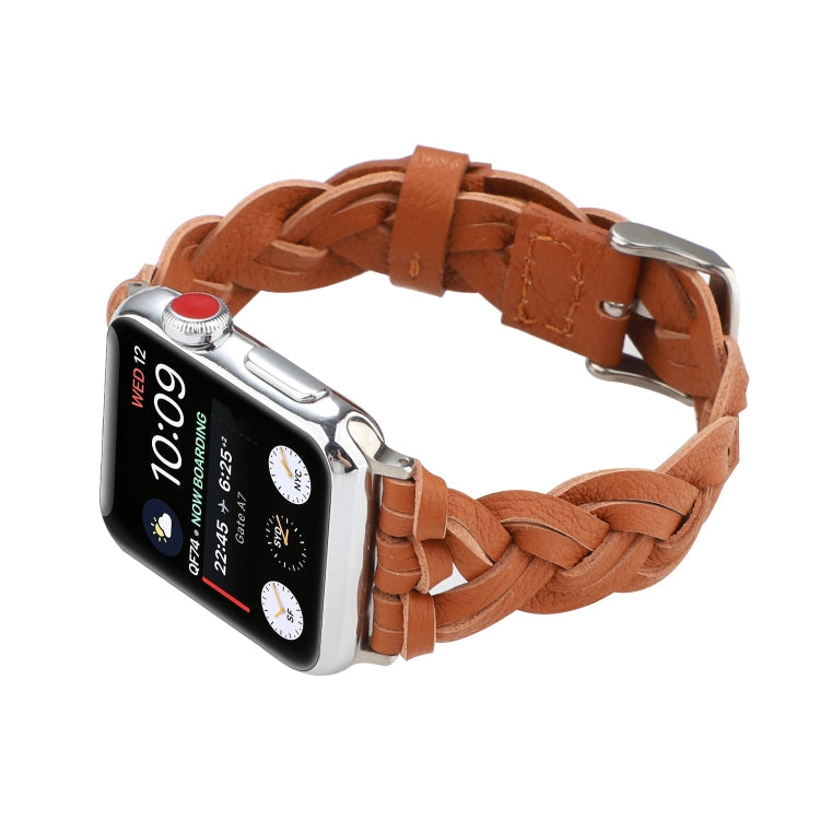 Rynx | For Apple Watch Ultra 49mm & Watch Ultra 2 49mm / Series 9 & 8 & 7 45mm / SE 3 & SE 2 & 6 & SE & 5 & 4 44mm / 3 & 2 & 1 42mm Leather Braided Single Loop Watch Band (Brown)