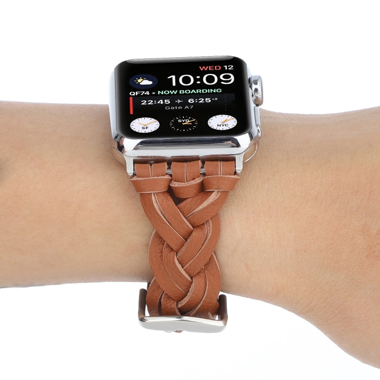 Rynx | For Apple Watch Ultra 49mm & Watch Ultra 2 49mm / Series 9 & 8 & 7 45mm / SE 3 & SE 2 & 6 & SE & 5 & 4 44mm / 3 & 2 & 1 42mm Leather Braided Single Loop Watch Band (Brown)