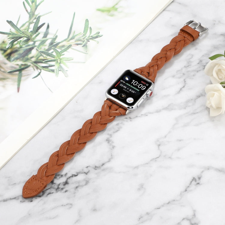 Rynx | For Apple Watch Ultra 49mm & Watch Ultra 2 49mm / Series 9 & 8 & 7 45mm / SE 3 & SE 2 & 6 & SE & 5 & 4 44mm / 3 & 2 & 1 42mm Leather Braided Single Loop Watch Band (Brown)