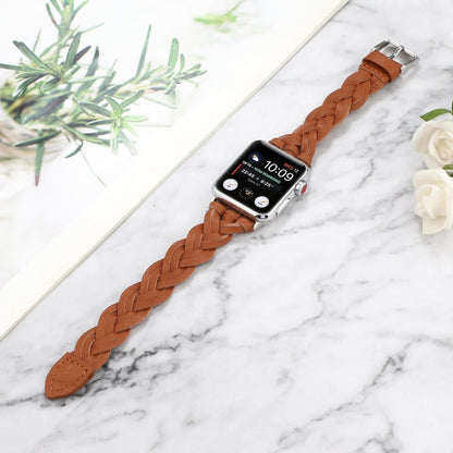 Rynx | For Apple Watch Ultra 49mm & Watch Ultra 2 49mm / Series 9 & 8 & 7 45mm / SE 3 & SE 2 & 6 & SE & 5 & 4 44mm / 3 & 2 & 1 42mm Leather Braided Single Loop Watch Band (Brown)