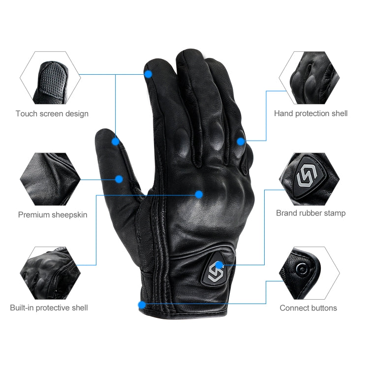 Rynx | WUPP CS-1047A Motorcycle Racing Cycling Windproof Leather Full Finger Gloves, Size:XXL(Black)