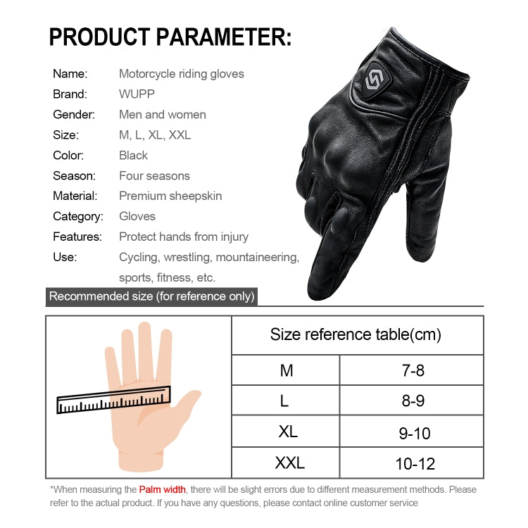 Rynx | WUPP CS-1047A Motorcycle Racing Cycling Windproof Leather Full Finger Gloves, Size:XXL(Black)