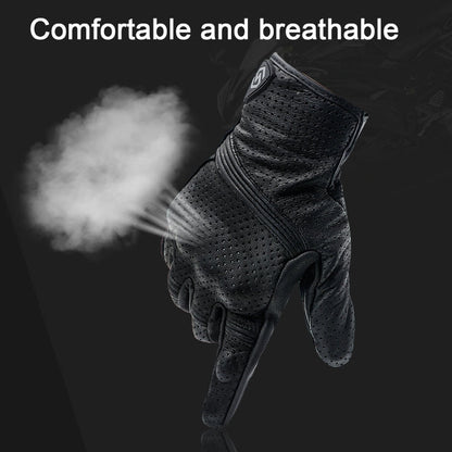 Rynx | WUPP CS-1049A Outdoor Motorcycle Cycling Breathable Leather Full Finger Gloves with Holes, Size:L(Black)
