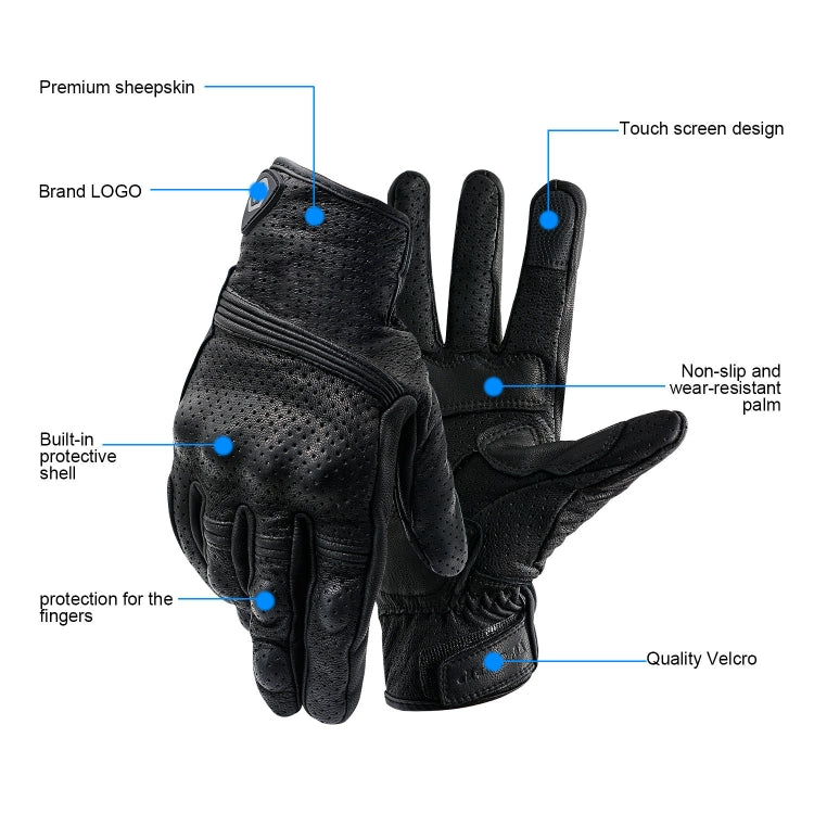 Rynx | WUPP CS-1049A Outdoor Motorcycle Cycling Breathable Leather Full Finger Gloves with Holes, Size:XXL(Black)