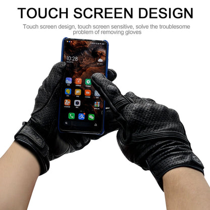 Rynx | WUPP CS-1049A Outdoor Motorcycle Cycling Breathable Leather Full Finger Gloves with Holes, Size:XXL(Black)