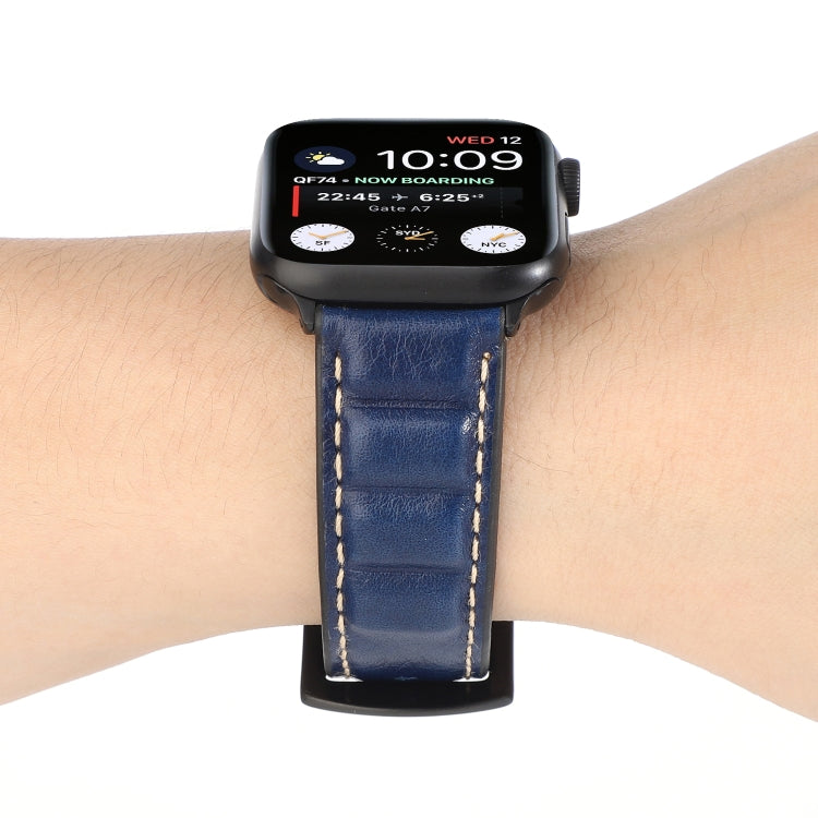 Rynx | Genuine Leather Watch Band for Apple Watch Series 7 45mm / 6 & SE & 5 & 4 44mm / 3 & 2 & 1 42mm (Blue)