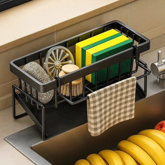 Rynx | Stainless Steel Sink Organizer – With Towel Holder & Drain for Clean Order