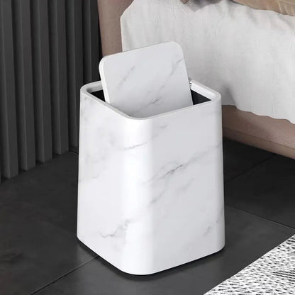 Rynx | Elegant trash can in marble design with swing lid
