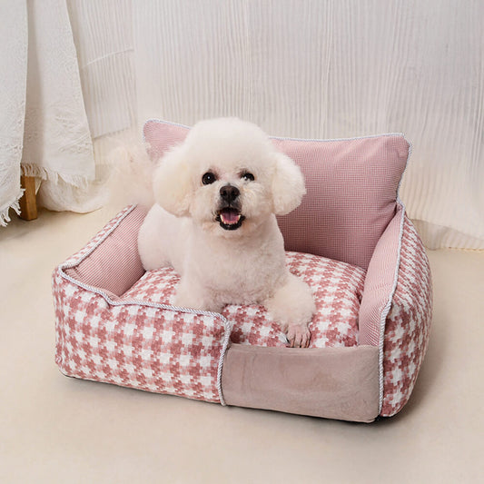 RYNX | Houndstooth Cotton-Linen All Seasons Comfort Dog & Cat Sofa Bed