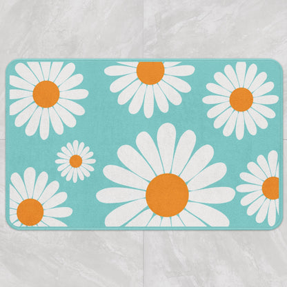 Rynx | White Daisy Green Bath Mat, Flower Bathroom Rug, Floral Soft Plush Water-Absorbent Multiple Sizes Floral Non-Slip Toilet Mat, Soft Thick Bathroom Rug, Artificial Bathroom Mats, Best Bath Mats, Hot Shower Mat Non-Slip, Toilet Rug