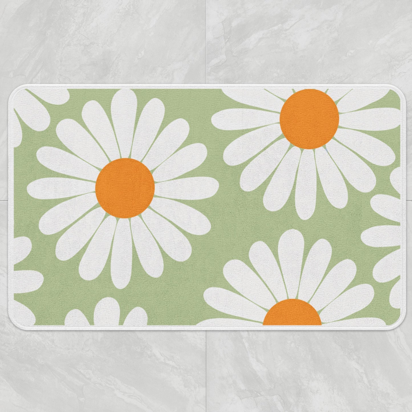 Rynx | White Daisy Green Bath Mat, Flower Bathroom Rug, Floral Soft Plush Water-Absorbent Multiple Sizes Floral Non-Slip Toilet Mat, Soft Thick Bathroom Rug, Artificial Bathroom Mats, Best Bath Mats, Hot Shower Mat Non-Slip, Toilet Rug