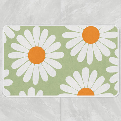 Rynx | White Daisy Green Bath Mat, Flower Bathroom Rug, Floral Soft Plush Water-Absorbent Multiple Sizes Floral Non-Slip Toilet Mat, Soft Thick Bathroom Rug, Artificial Bathroom Mats, Best Bath Mats, Hot Shower Mat Non-Slip, Toilet Rug