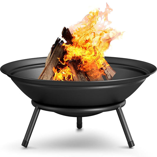 Rynx | Heavy Duty Metal Grate Fire Pit Wood Burning Fire Bowl 22.6in with Fireplace Extra Deep Large Round Outside Backyard Deck Camping