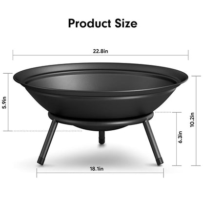 Rynx | Heavy Duty Metal Grate Fire Pit Wood Burning Fire Bowl 22.6in with Fireplace Extra Deep Large Round Outside Backyard Deck Camping
