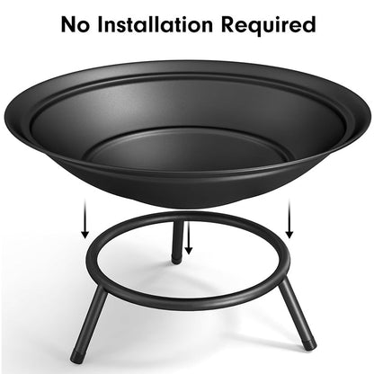 Rynx | Heavy Duty Metal Grate Fire Pit Wood Burning Fire Bowl 22.6in with Fireplace Extra Deep Large Round Outside Backyard Deck Camping