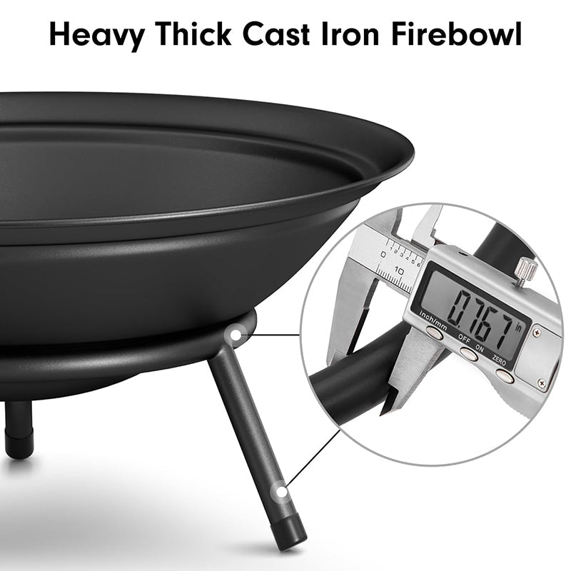 Rynx | Heavy Duty Metal Grate Fire Pit Wood Burning Fire Bowl 22.6in with Fireplace Extra Deep Large Round Outside Backyard Deck Camping