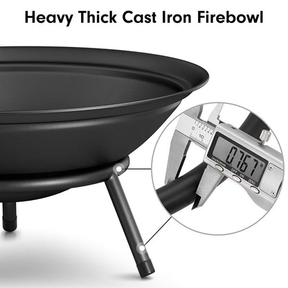 Rynx | Heavy Duty Metal Grate Fire Pit Wood Burning Fire Bowl 22.6in with Fireplace Extra Deep Large Round Outside Backyard Deck Camping