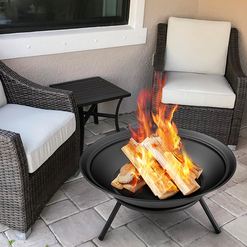 Rynx | Heavy Duty Metal Grate Fire Pit Wood Burning Fire Bowl 22.6in with Fireplace Extra Deep Large Round Outside Backyard Deck Camping