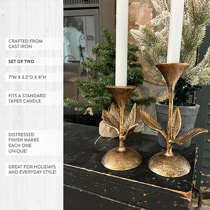 Rynx | Blooming Florals Antique Gold Candle Holder, Set of 2