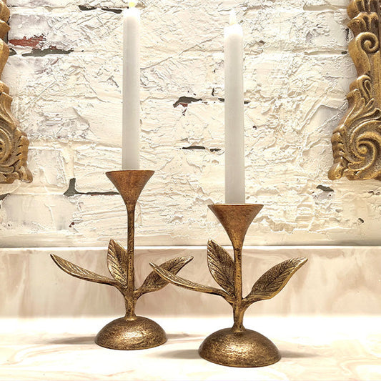 Rynx | Blooming Florals Antique Gold Candle Holder, Set of 2