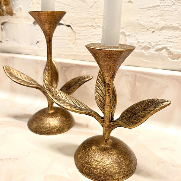 Rynx | Blooming Florals Antique Gold Candle Holder, Set of 2