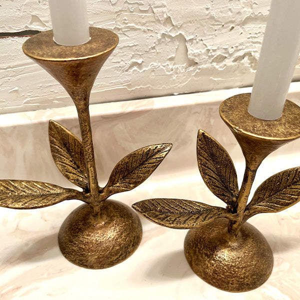 Rynx | Blooming Florals Antique Gold Candle Holder, Set of 2