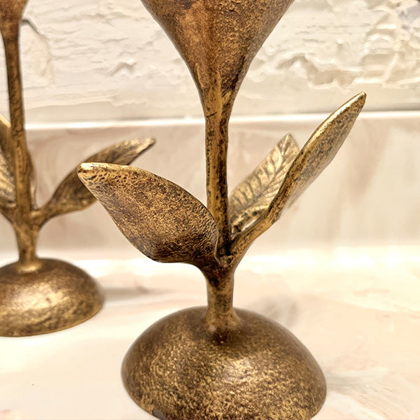 Rynx | Blooming Florals Antique Gold Candle Holder, Set of 2