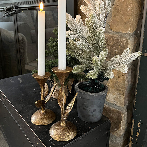 Rynx | Blooming Florals Antique Gold Candle Holder, Set of 2