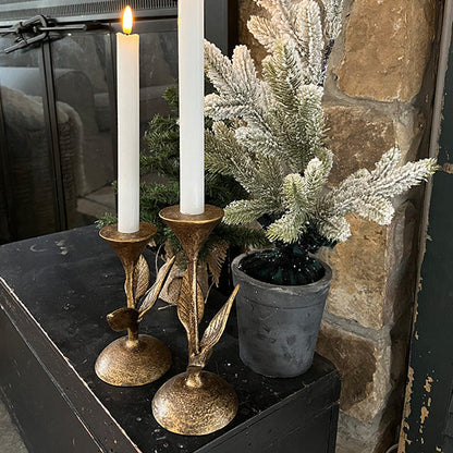 Rynx | Blooming Florals Antique Gold Candle Holder, Set of 2