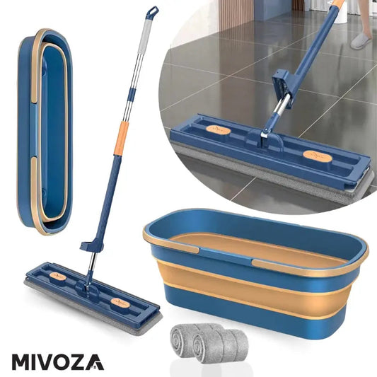 Rynx | Hands-free set of flat mop and bucket for effortless floor cleaning