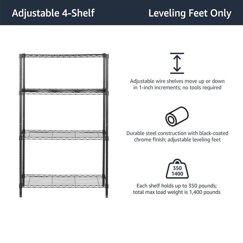 Rynx | 1400LBS Garage Storage Rack 4 Tier Garage Shelving Heavy Duty Steel Organizer Wire Rack for Storage Warehouse Pantry Closet