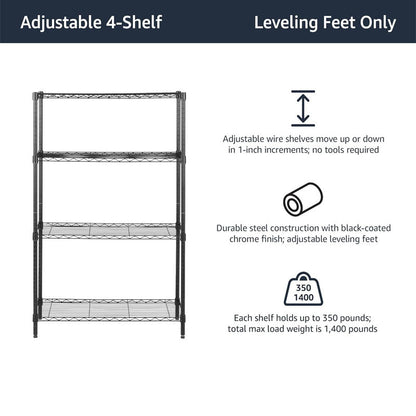 Rynx | 1400LBS Garage Storage Rack 4 Tier Garage Shelving Heavy Duty Steel Organizer Wire Rack for Storage Warehouse Pantry Closet