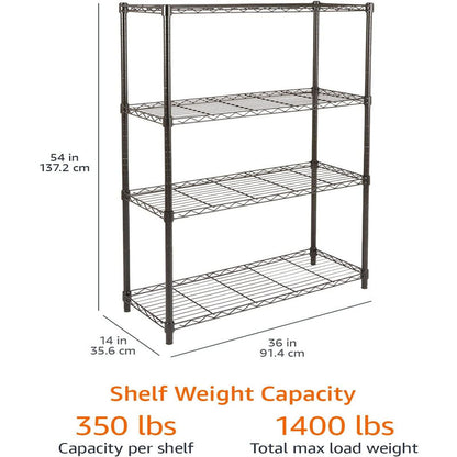 Rynx | 1400LBS Garage Storage Rack 4 Tier Garage Shelving Heavy Duty Steel Organizer Wire Rack for Storage Warehouse Pantry Closet