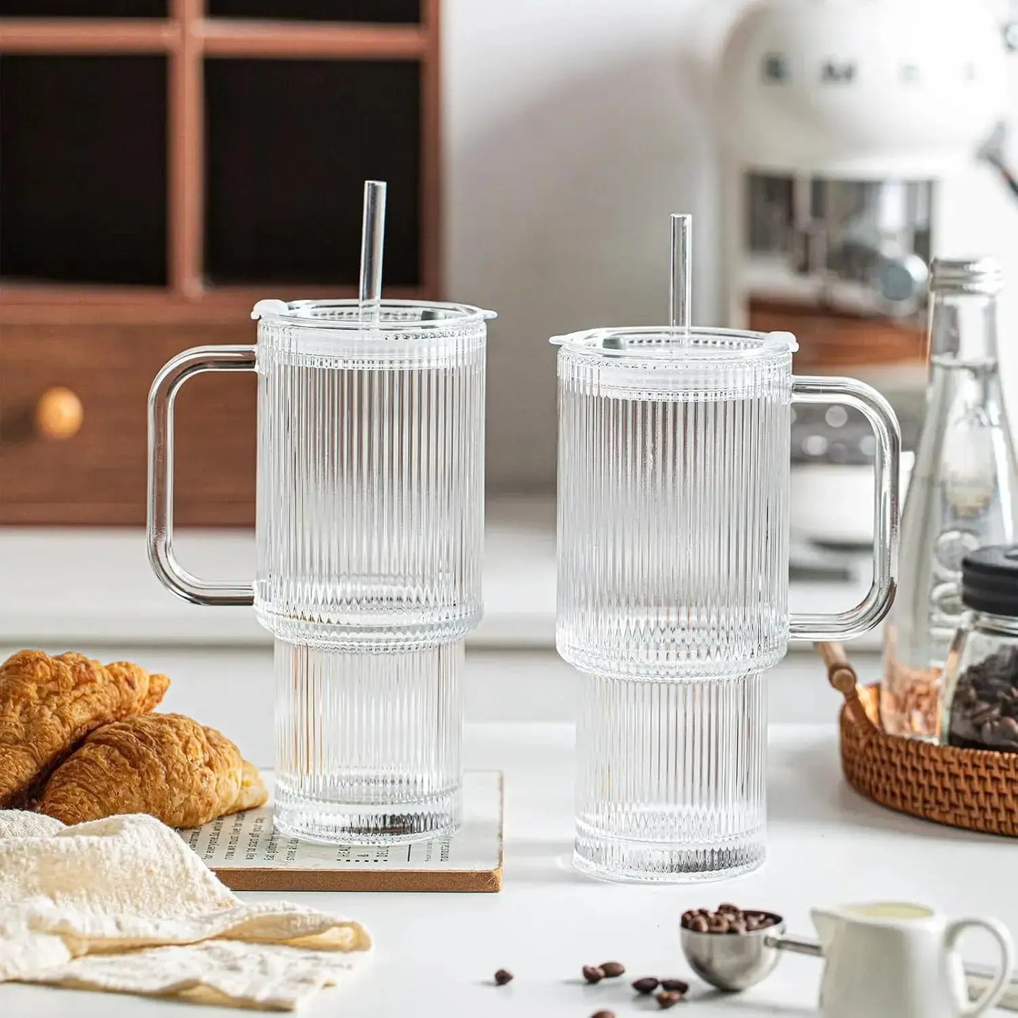 Rynx | Ribbed Borosilicate Glass Cup — Heat Resistant with Spill PRedection