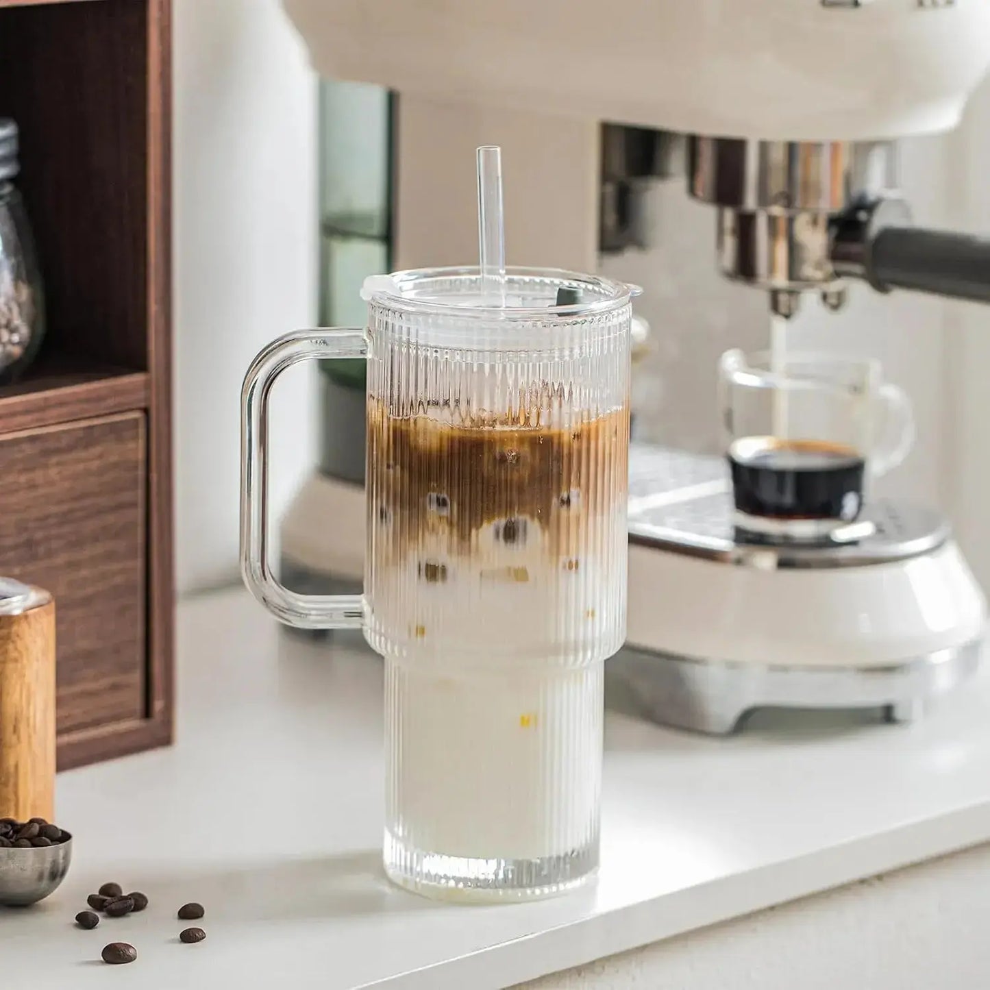 Rynx | Ribbed Borosilicate Glass Cup — Heat Resistant with Spill PRedection