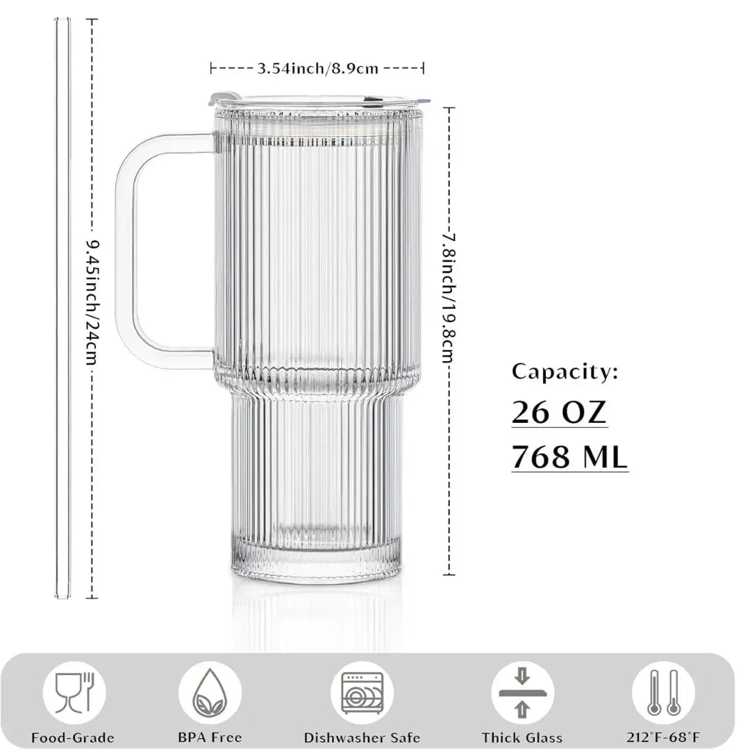 Rynx | Ribbed Borosilicate Glass Cup — Heat Resistant with Spill PRedection