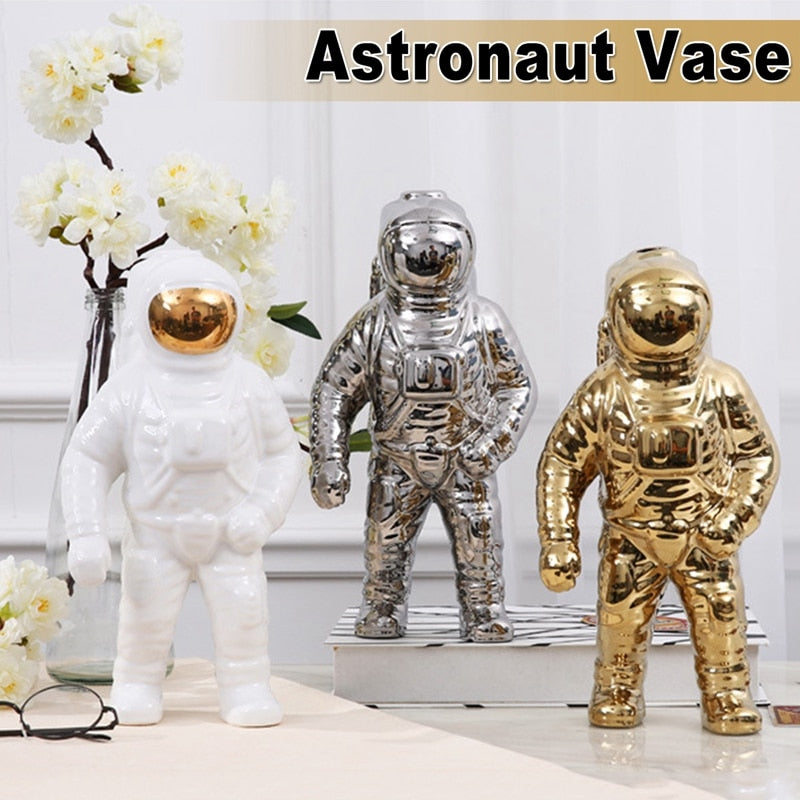 Rynx | AstroVase Gold Space Man Ceramic Vase | Astronaut Sculpture | Creative Decor for Home & Garden