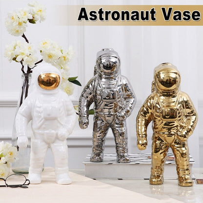 Rynx | AstroVase Gold Space Man Ceramic Vase | Astronaut Sculpture | Creative Decor for Home & Garden