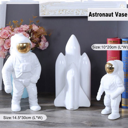 Rynx | AstroVase Gold Space Man Ceramic Vase | Astronaut Sculpture | Creative Decor for Home & Garden
